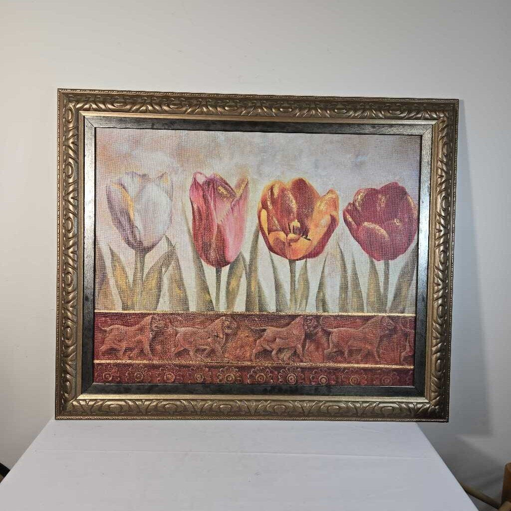 MULTI COLOURED TULIPS IN GOLD FRAME