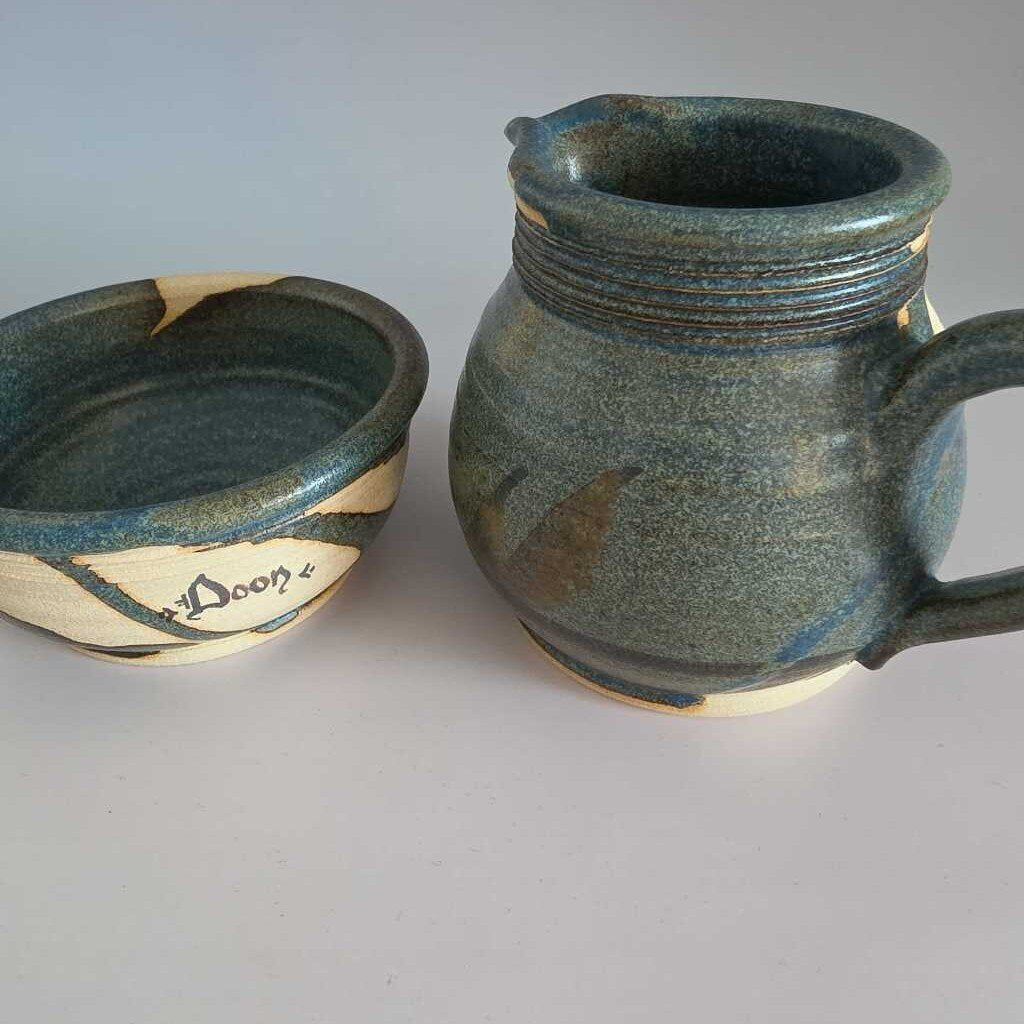 Pottery Cream and Sugar "DOON" Signed LORIE, EIRE