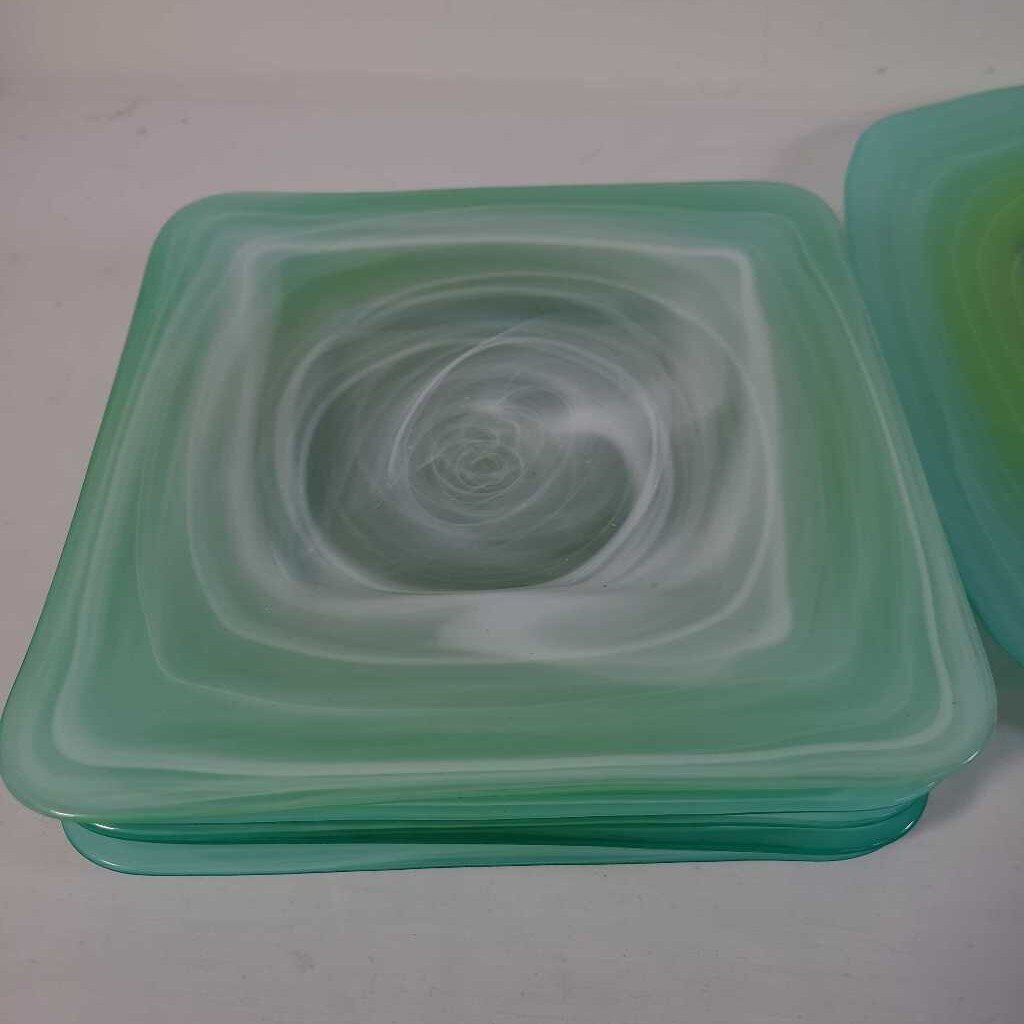 S/6 ABBOTT GREEN SWIRL PLATES