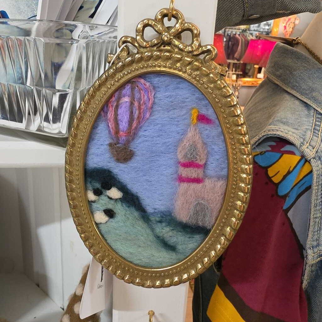 Handmade Wool Painting in Vintage Oval Frame ~ CAB