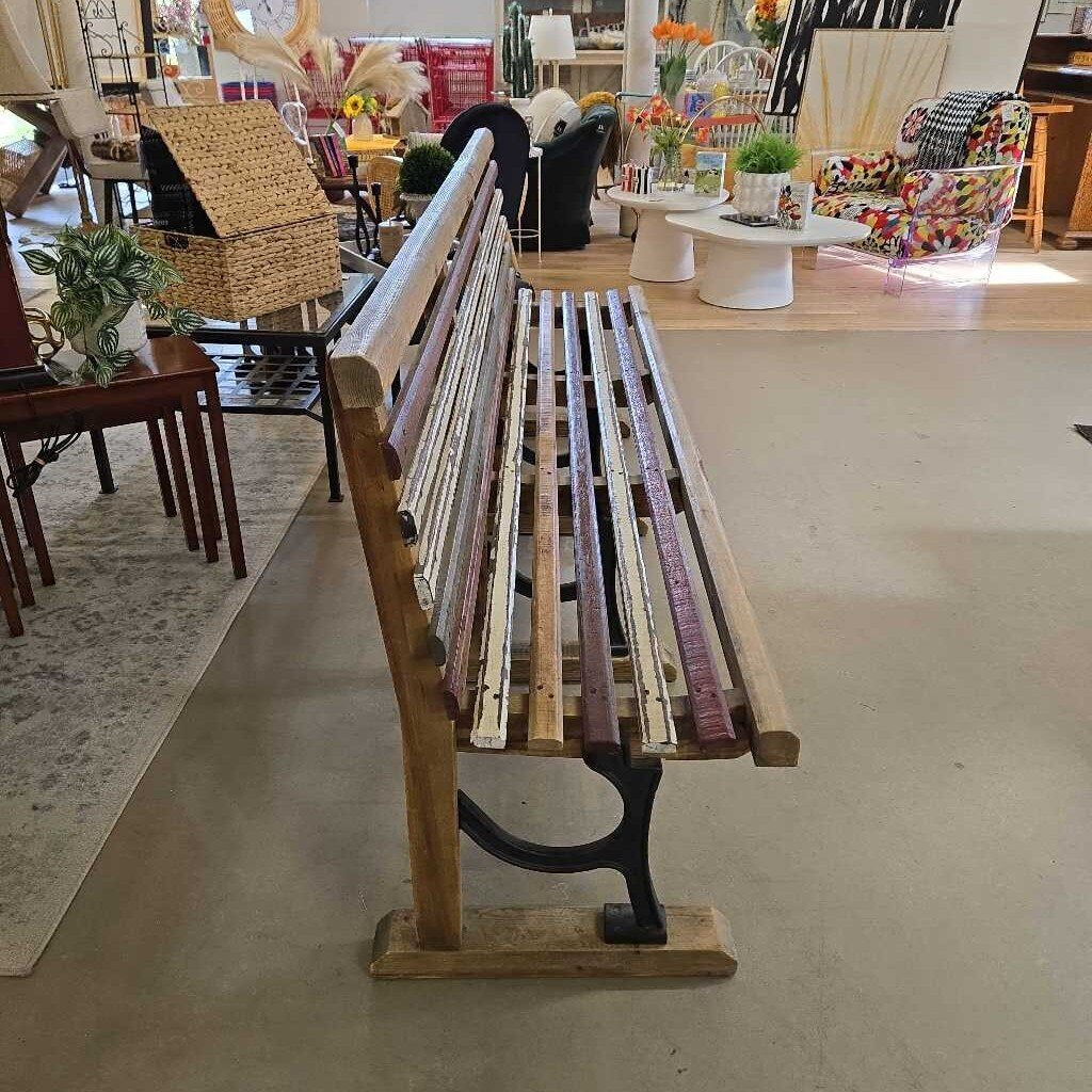 RUSTIC BENCH W/ IRON LEGS