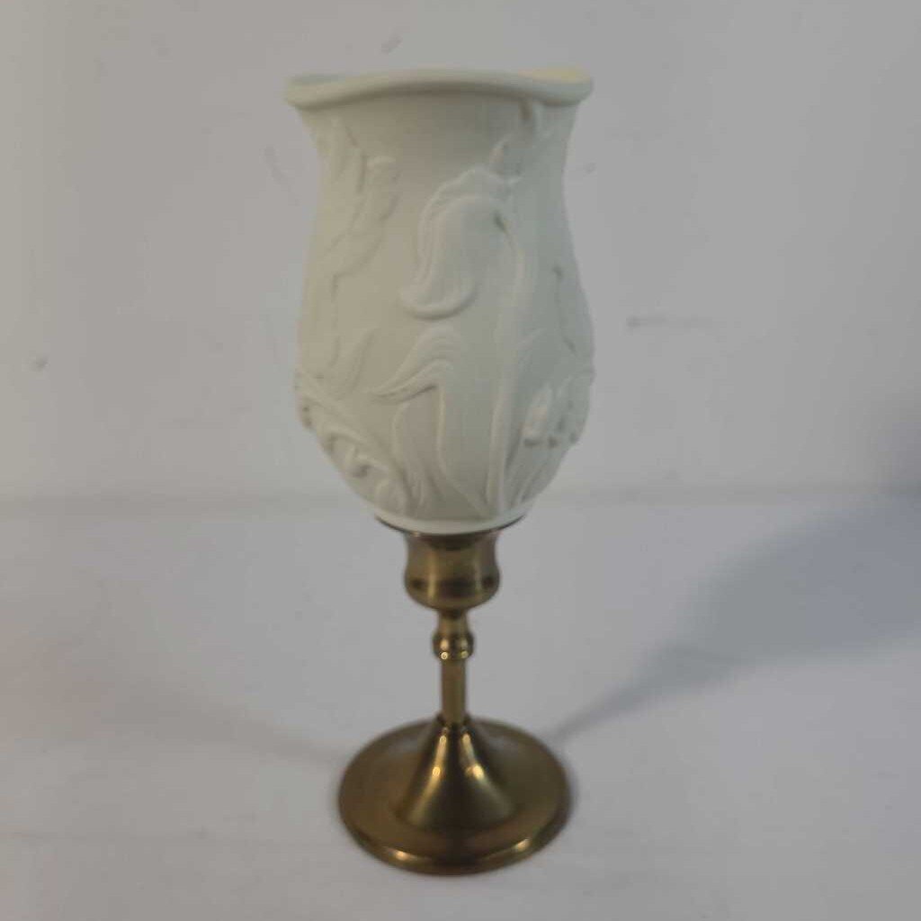 PARTY LITE GARDEN BISQUE VOTIVE HOLDER ON BRASS BASE