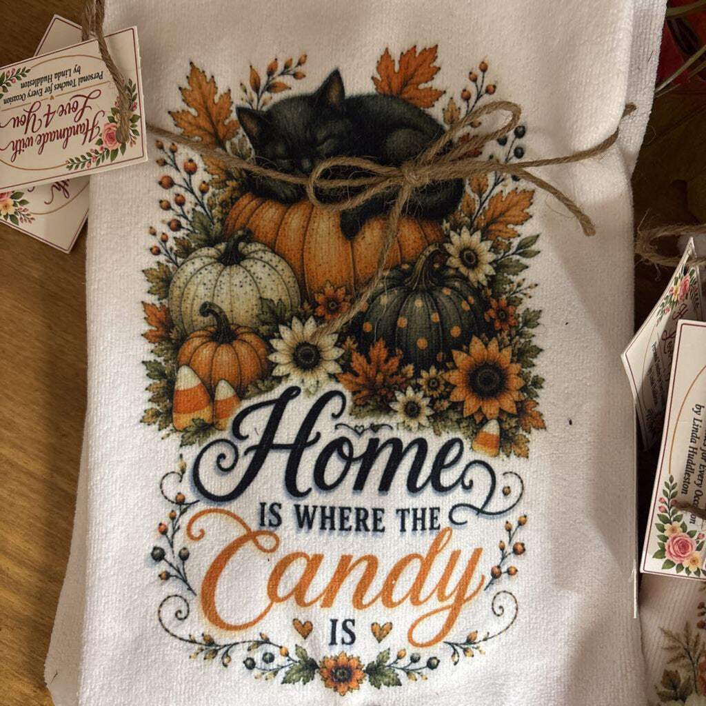 Halloween towel, cat Home is where the Candy is