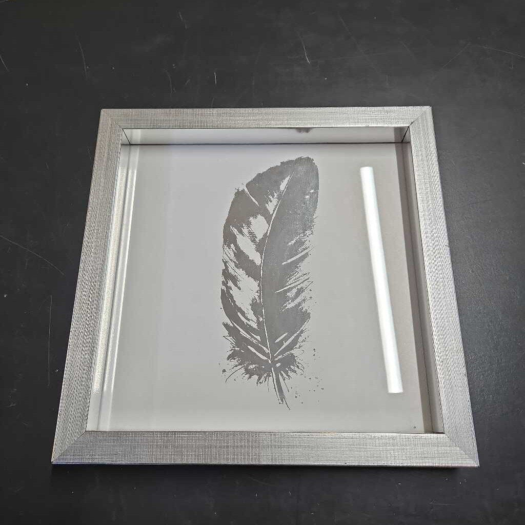 SINGLE SILVER FEATHER IN SILVER FRAME