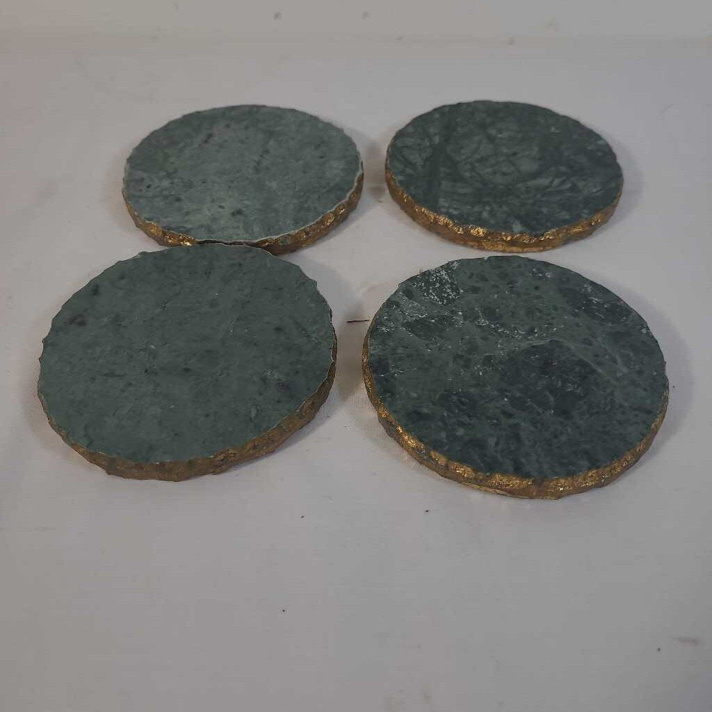 S/4 STONE COASTERS LINED IN GOLD