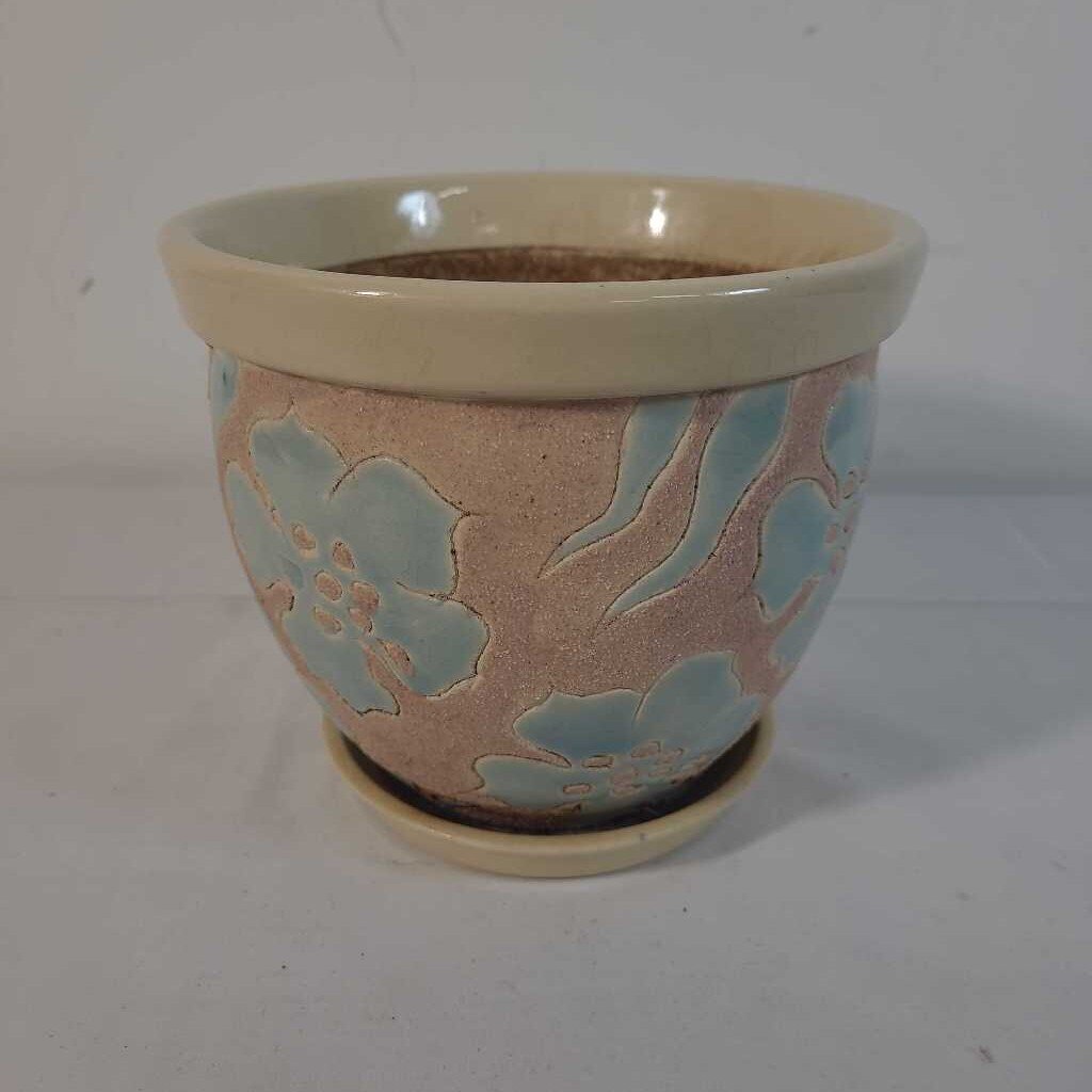 GLAZED POT W/SAUCER