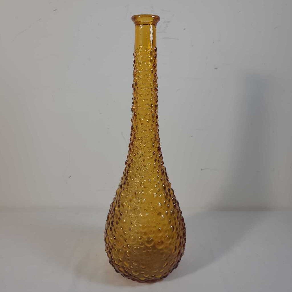 VTG AMBER GLASS HOBNAIL GENIE DECANTER