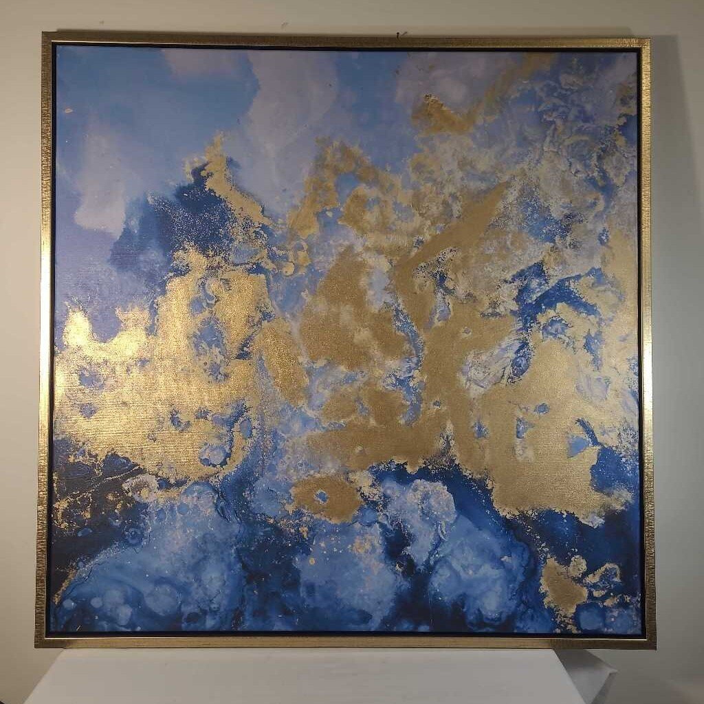BLUE & GOLD FRAMED CANVAS