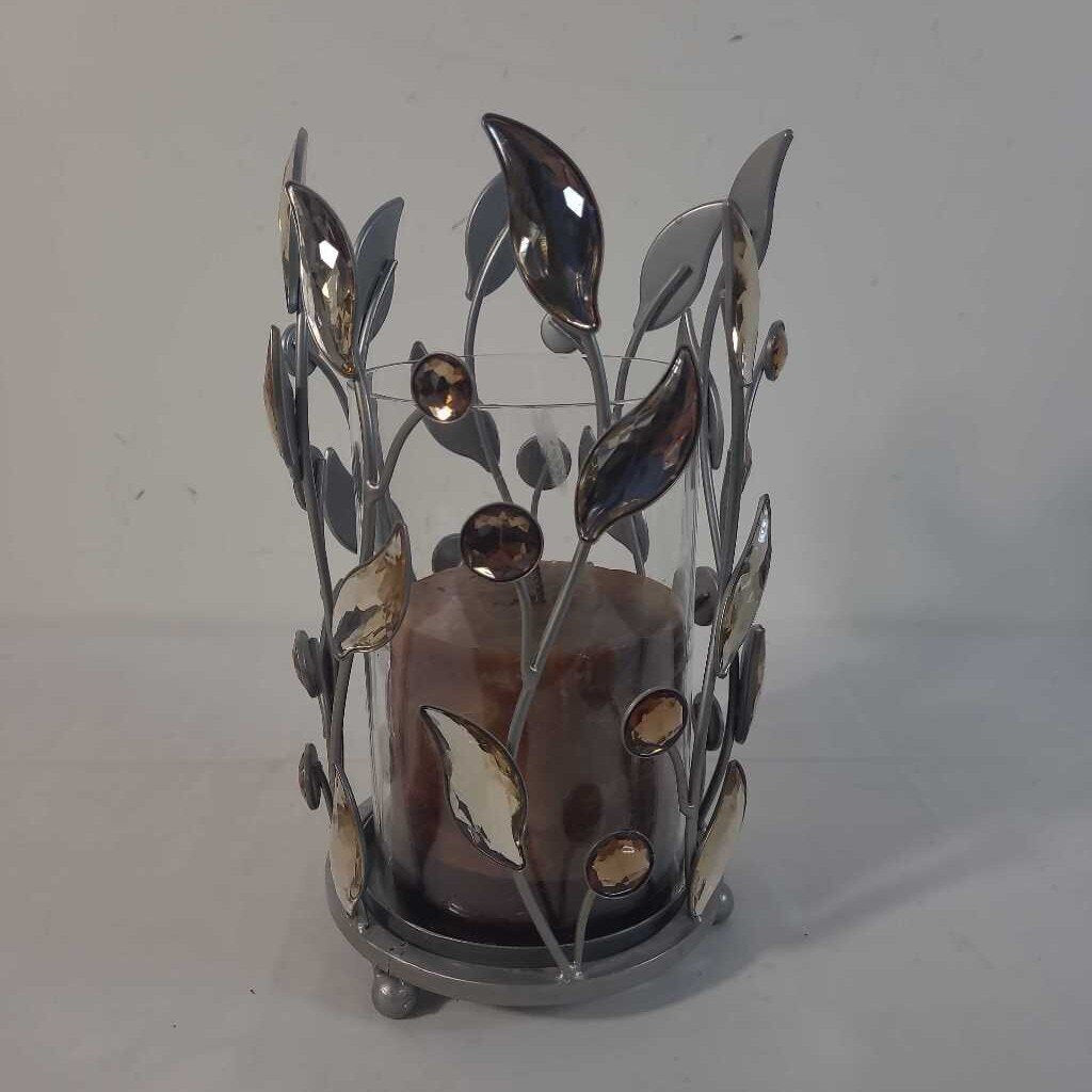 JEWLED LEAF CANDLE HOLDER W/ GLASS INSERT