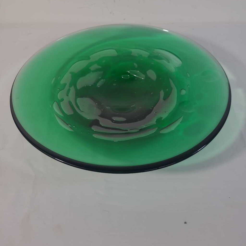 HEAVY GREEN BLOWN GLASS BOWL