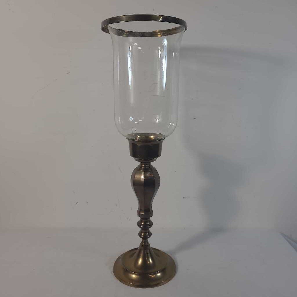 VTG SOLID BRASS CANDLE HOLDER W/ GLASS HURRICANE