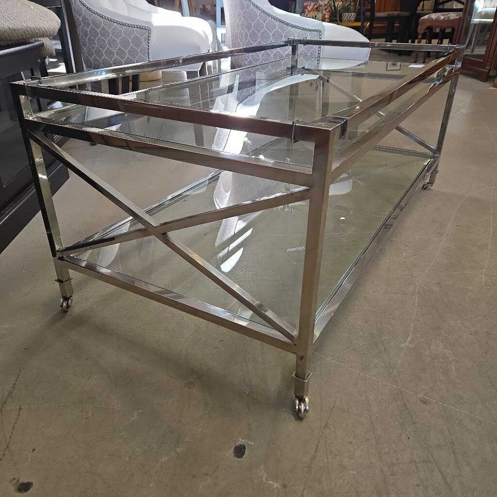 GLASS & CHROME 2 TIER COFFEE TABLE