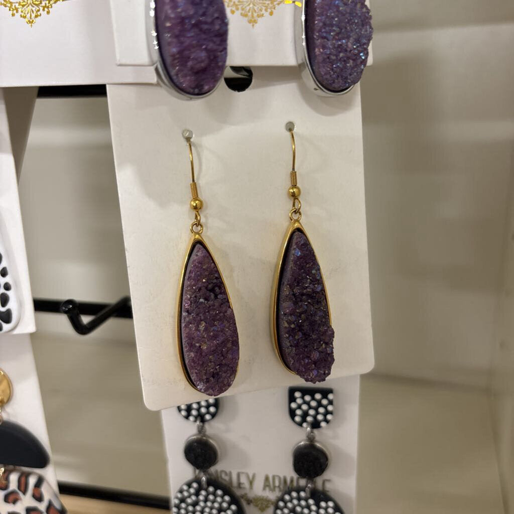 Quartx Drop Earrings - Purple/Gold