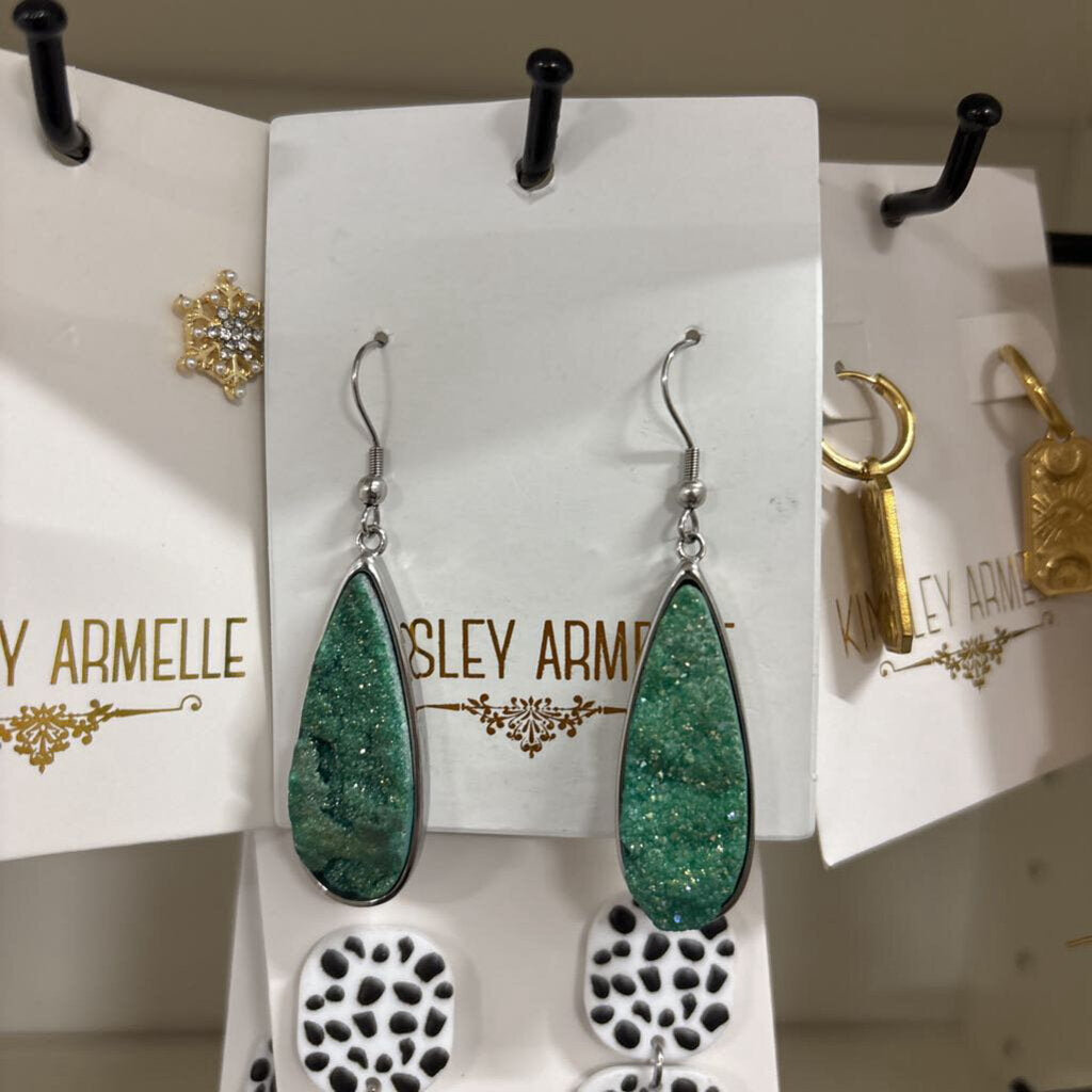 Quartz Drop Earrings - Jade/Silver