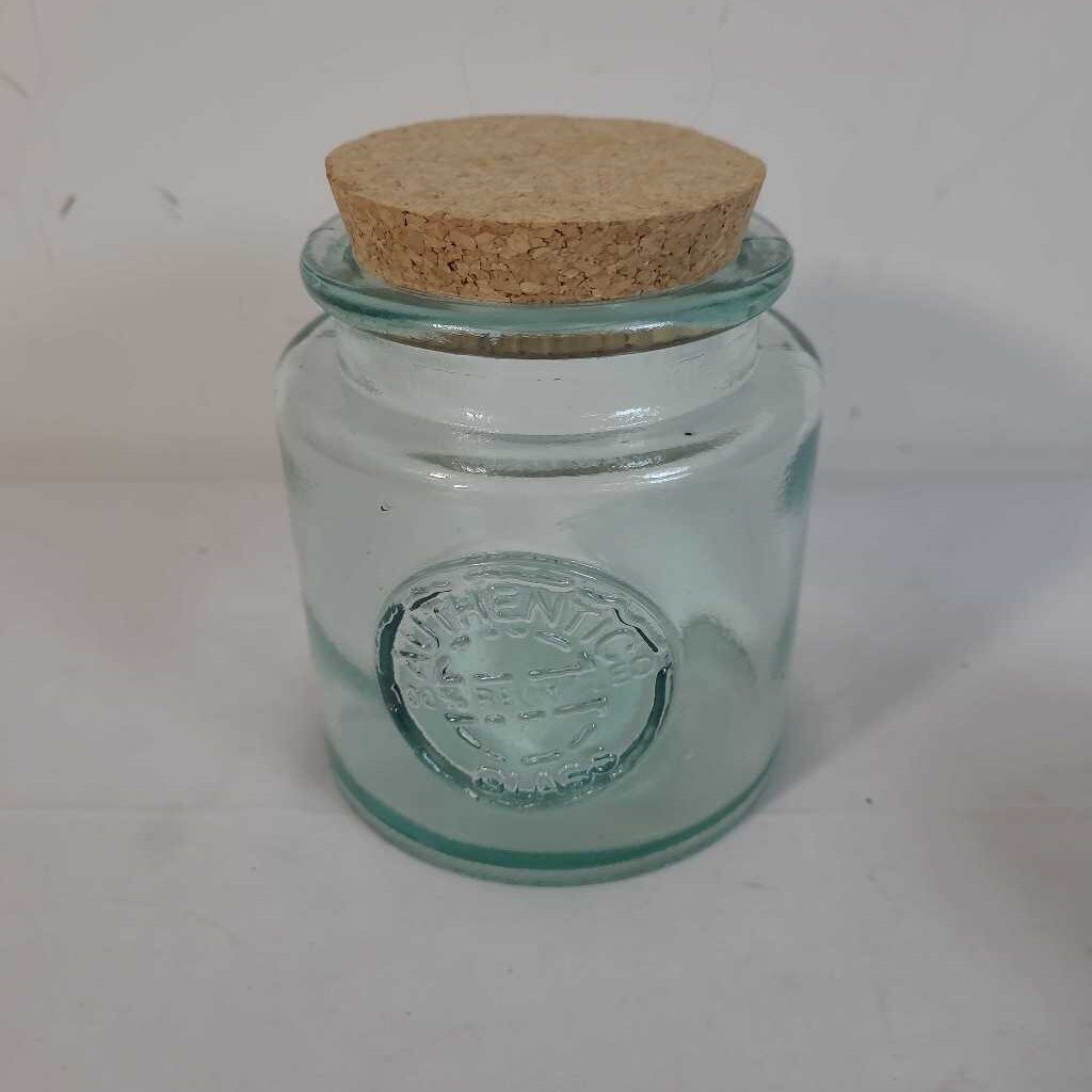 5" GREEN SEA GLASS JAR W/CORK LID