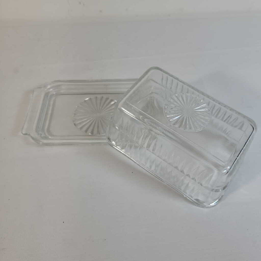 VTG STARBURST CLEAR GLASS BUTTER DISH