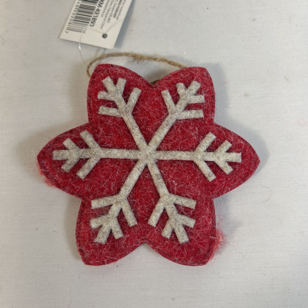 FELT SNOWFLAKE ORNAMENT - RED/BEIGE/GREEN