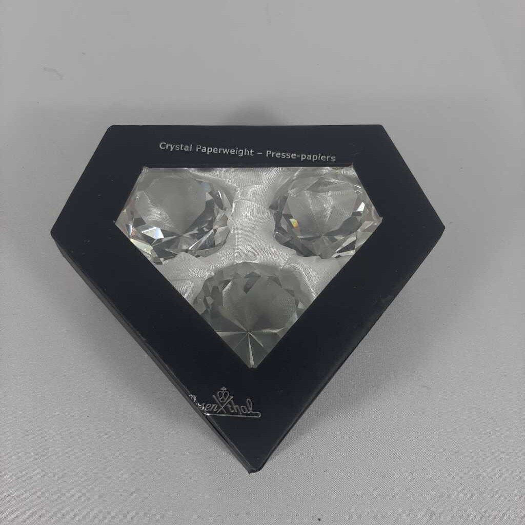 S/3 BOXED ROSENTHAL CRYSTAL PAPERWEIGHT