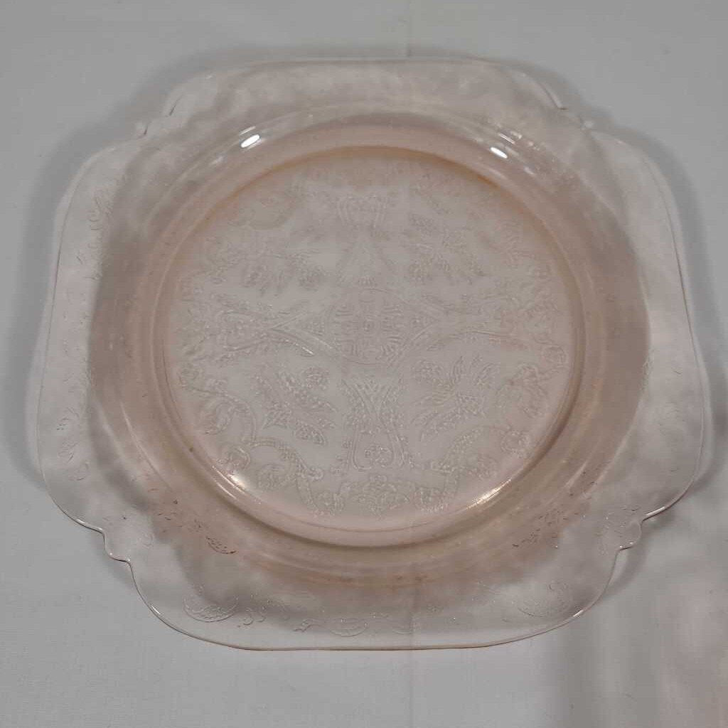 S/5 PINK DEP GLASS DINNER PLATES