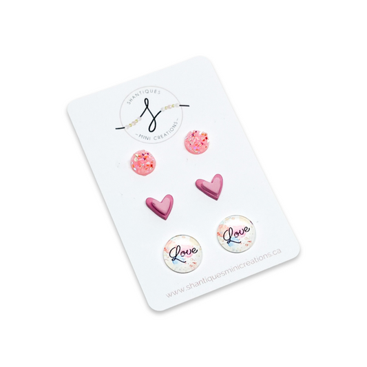 CLAY PINK HEARTS - TRIO EARRINGS