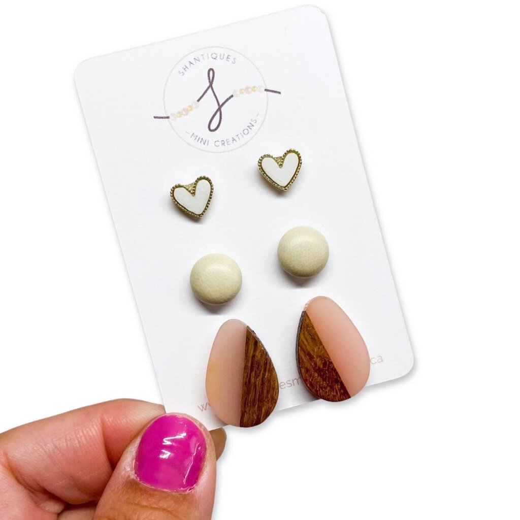 WOOD GRAIN TEARDROPS BLUSH - TRIO EARRINGS