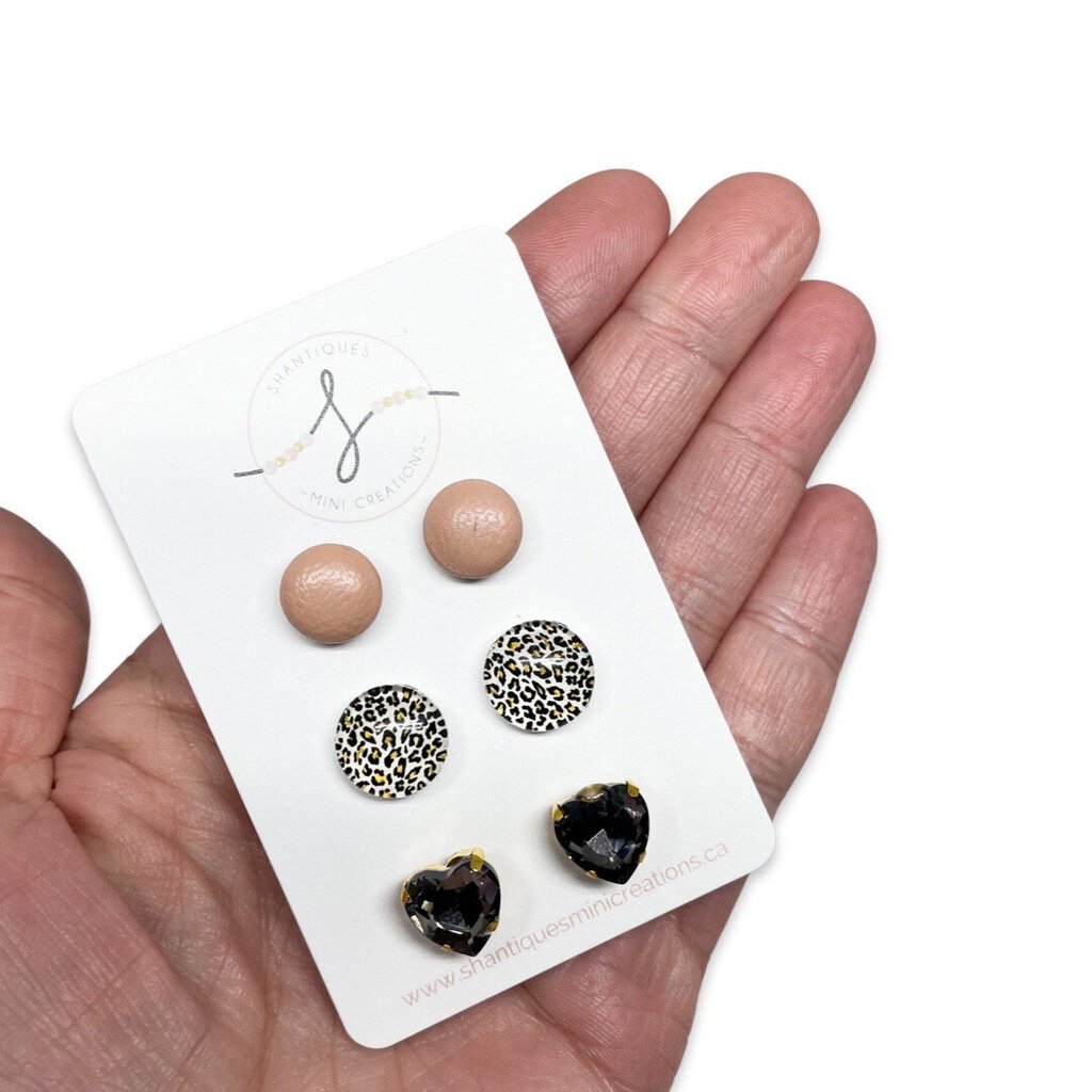 ANIMAL PRINT BLUSH LEATHER - TRIO EARRINGS