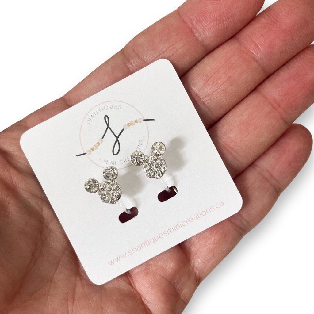 MOUSE SILVER DIAMOND - CLIP ON EARRINGS