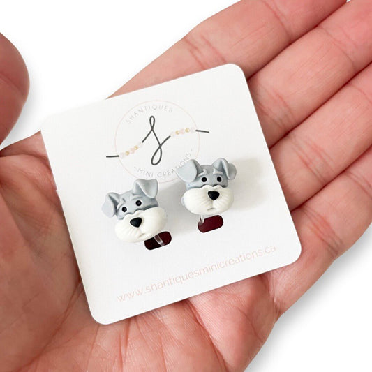 GREY DOG - CLIP ON EARRINGS