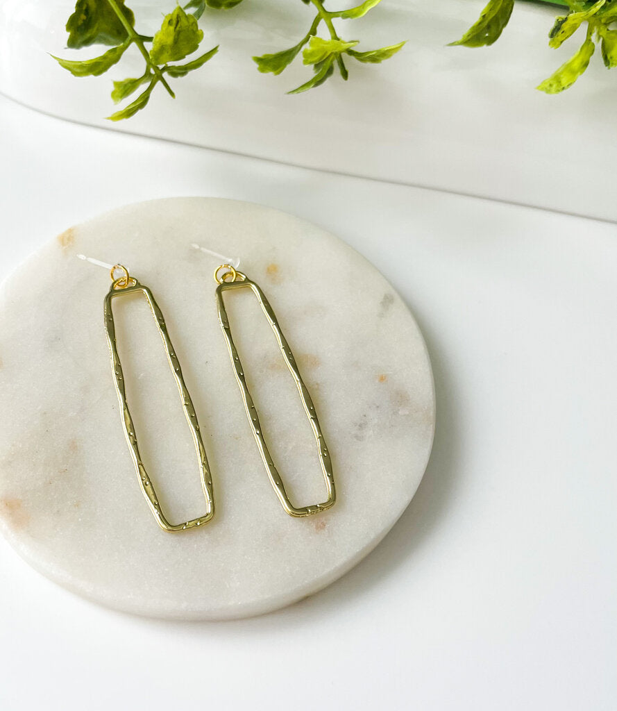 GOLD PLATED/LONG RECTANGLE - DANGLE EARRINGS
