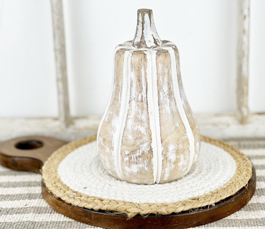 Whitewashed Wooden Butternut Pumpkin - Large