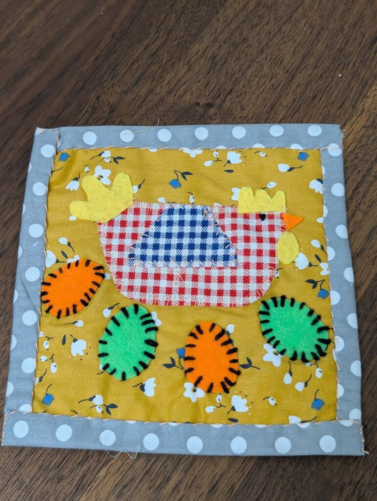 Hen with Eggs Coffee Quilt 6 1/2" square
