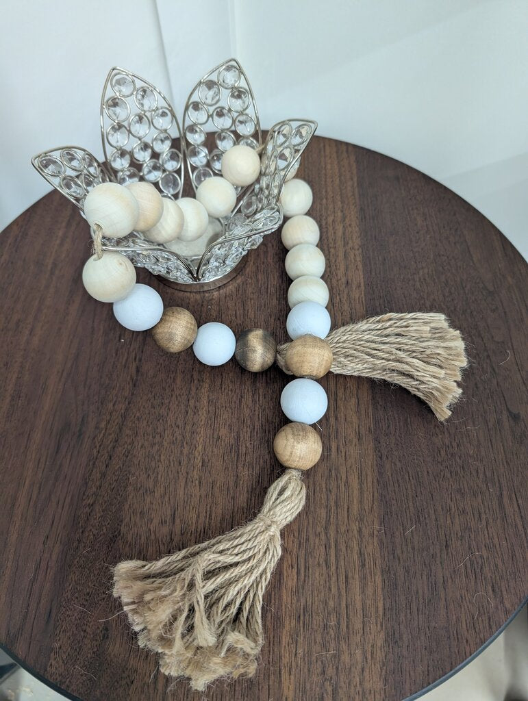 Lg Wooden Bead Garland (White/Jute)