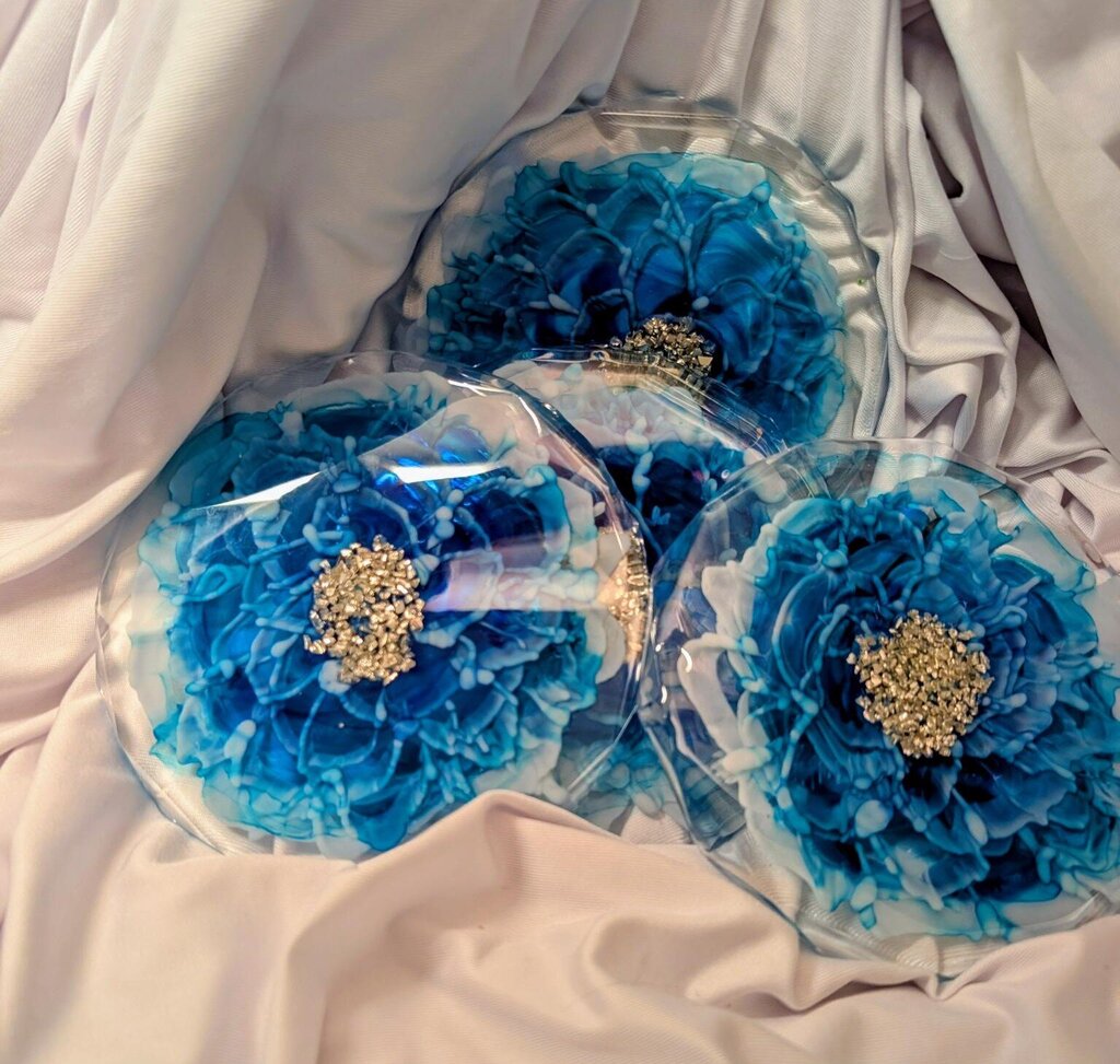 Blue Alcohol Ink Bloom Flower Coasters (Set of 4)