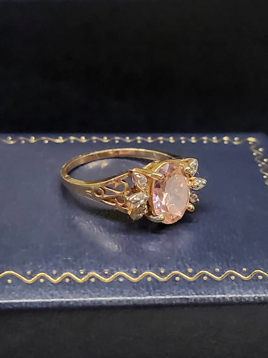 10K GOLD PINK YAG (DIAMOND SIMULANT) RING 2.87 GRAMS