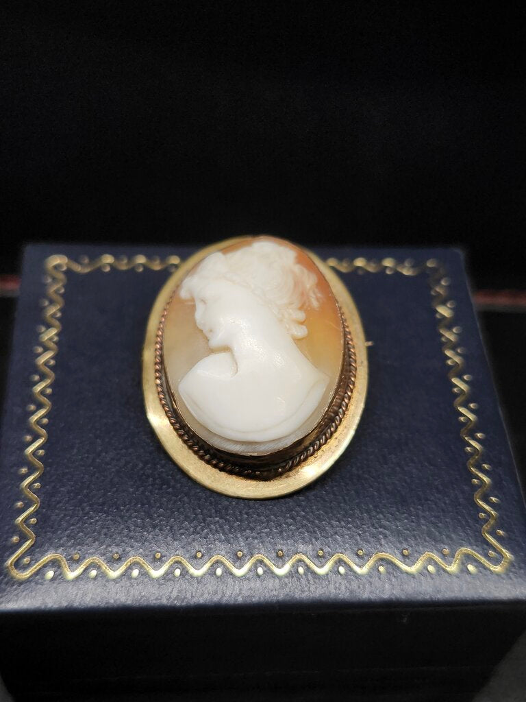 ANTIQUE SHELL CAMEO PENDANT AND BROOCH IN BRASS