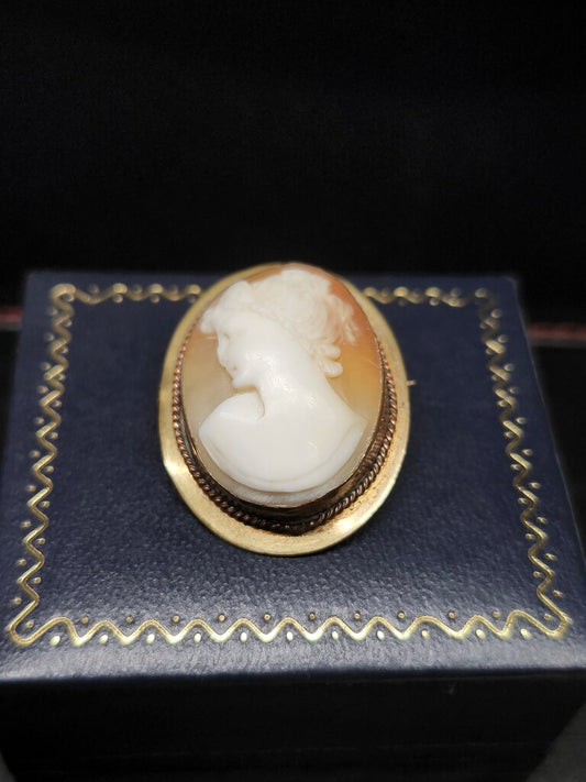ANTIQUE SHELL CAMEO PENDANT AND BROOCH IN BRASS