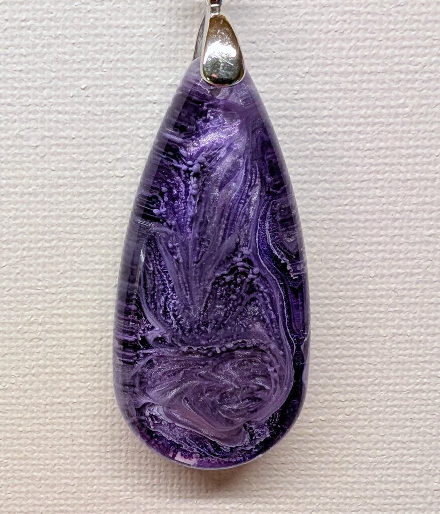 Purple alcohol ink 24 inch stainless steel necklace