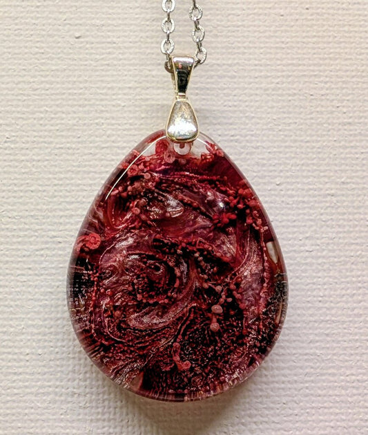 Deep red alcohol ink 28 inch stainless steel necklace