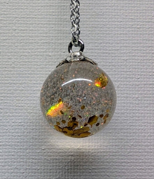 Silver and gold sphere 28 inch stainless steel necklace