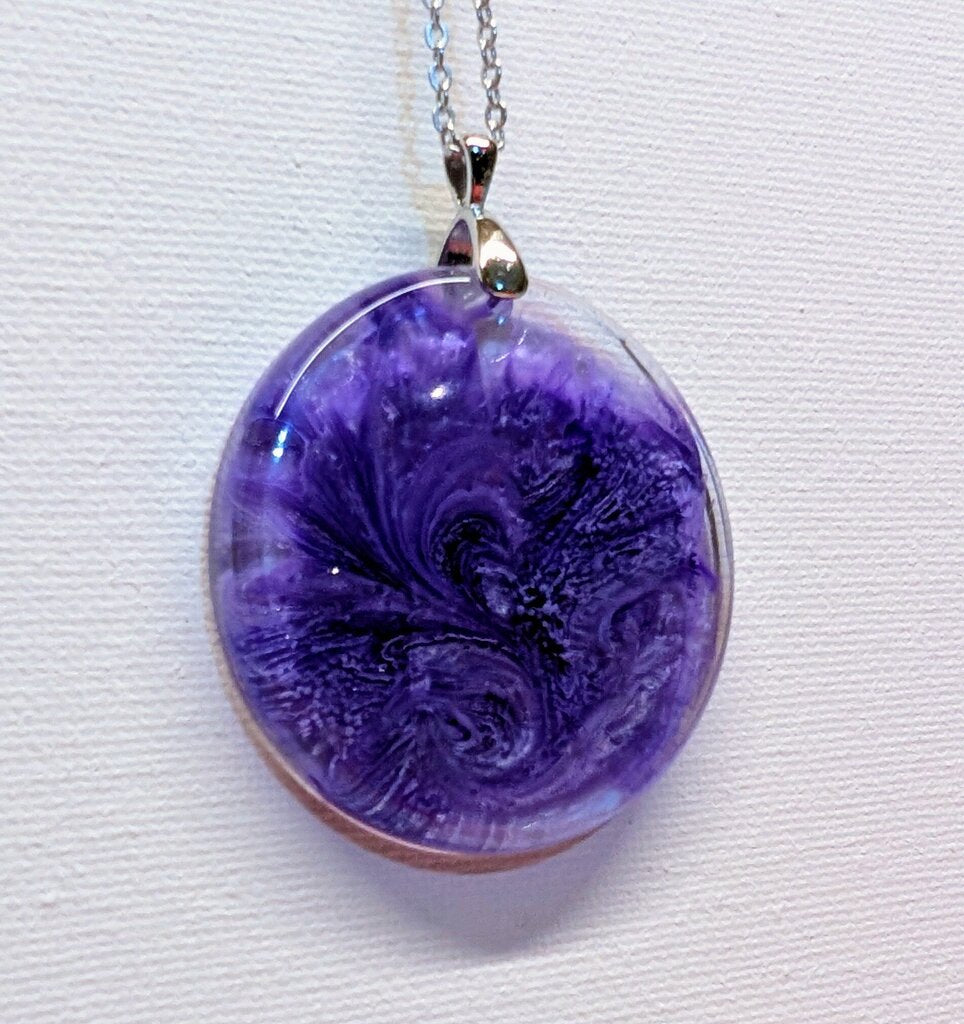 Purple Alcohol ink 30 inch stainless steel necklace