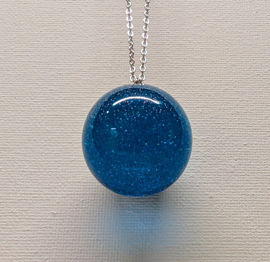 Blue sparkle sphere 28 inch inch stainless steel necklace