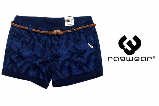 RAGWEAR Women's Navy Tropical Print Shorts with Braided Belt ~ Size 31 - NWT