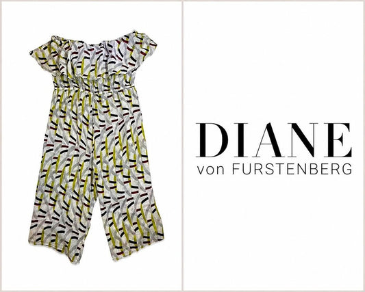 DIANE von FURSTEBERG Linen Blend Strapless Wide Leg Jumpsuit Women's ~ Size Large