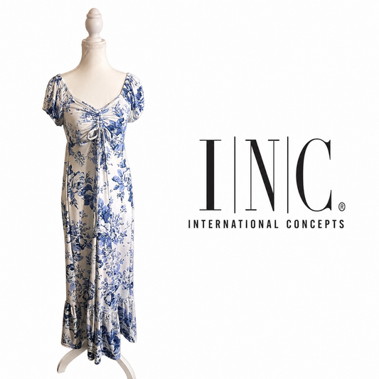INC INTERNATIONAL CONCEPTS Blue & White Floral Maxi Dress ~ Size Small