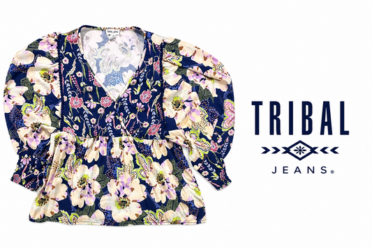 TRIBAL JEANS Floral Peplum Blouse ~ Size Medium