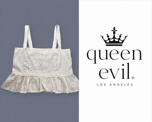 QUEEN EVIL White Linen Blend Smocked Crop Top XL - New With Tags