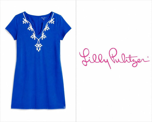 LILLY PULITZER Blue Shift Dress with White Rope Trim ~ Large