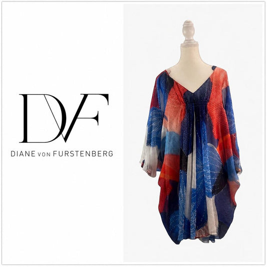 DIANE VON FURSTENBERG Silk Blend Printed Kimono Cover-Up Tunic Size 8