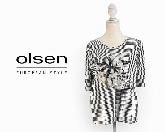 OLSEN White & Black Striped top - Large