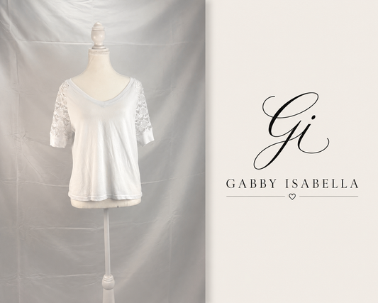 GABBY ISABELLA Isabella White Lace Sleeve V-Neck Top - XL